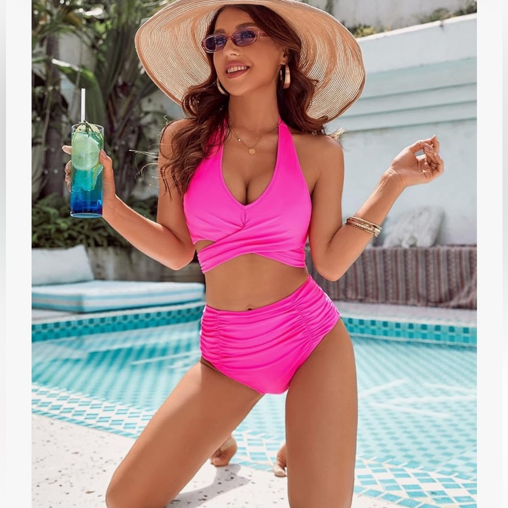 🆕 Blooming Jelly High Waisted Crisscross Halter Two Piece Swimsuit